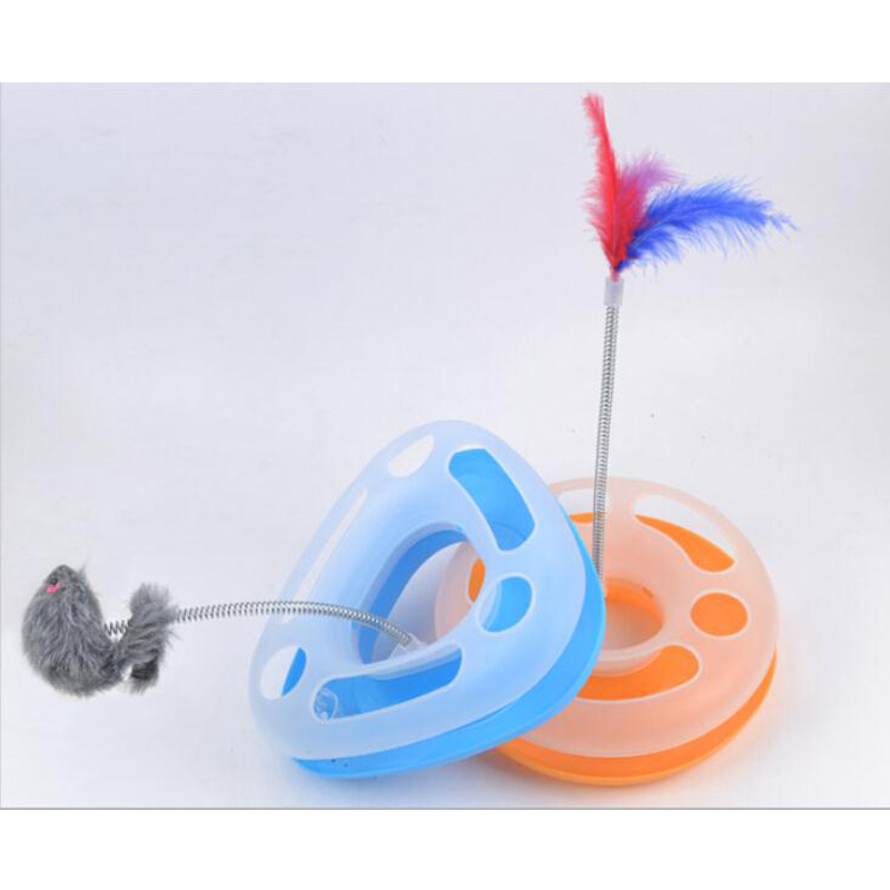 Happy Circle Cat Toy Triangle with Spring Feather Turntable