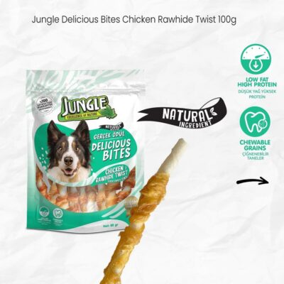 Jungle Bleached Rawhide With Chicken & Jerky Twists – Dog Treat