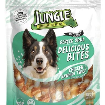 Jungle Bleached Rawhide With Chicken & Jerky Twists – Dog Treat