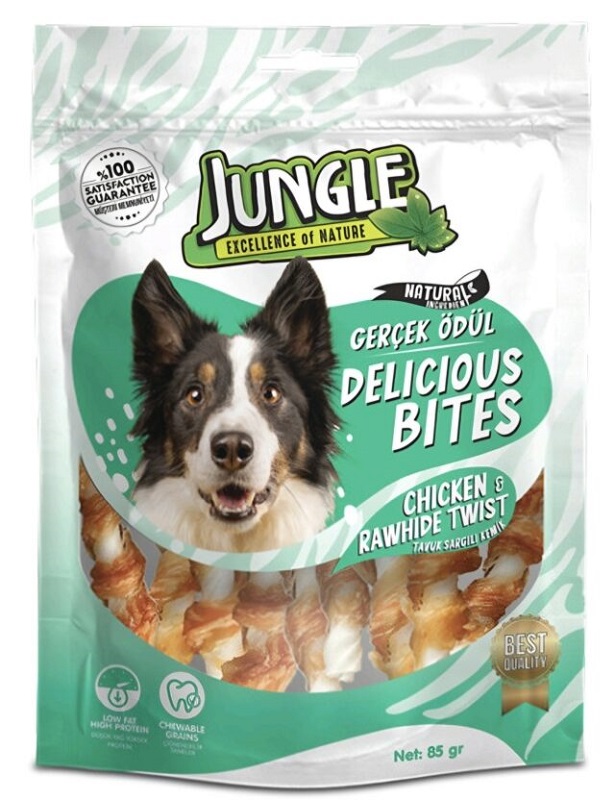 Jungle Bleached Rawhide With Chicken & Jerky Twists – Dog Treat